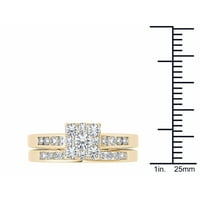 Карат Т. в. диамант 10кт жълто злато възглавница-форма годежен пръстен комплект