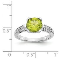 10k бяло злато -пръстенна лента Gemstone Diamond Round Peridot Green, размер 5