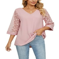 Paille Ladies chiffon върхове масивна цветна туника блуза ръкав тениска ежедневно летен тройник розов l