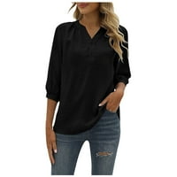 Дамски върхове V-образни блузи Блуза Солидни жени летни ръкави ризи черни s