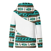 Суитчър за жени с дълги ръкави качулки Aztec Геометричен печат пуловер костенурка Врат теглене пуловер с джоб
