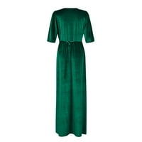 Летни рокли за жени модни v-образни деколте с късо ръкав солидни макси рокли Глезна дължина дълги дамски рокли зелени s