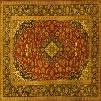 Ahgly Company Machine Pashable Indoor Rectangle Medallion Yellow Traditional Area Cugs, 2 '4'