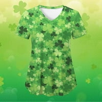 Rbaofujie сделки Тениски за разчистване за жени модни жени V-образно деколте за кратък ръкав отпечатани джобове Дами върхове блуза Великденски ризи Зелени ризи