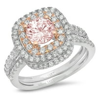 1. CT Round Cut Pink симулиран диамантен скъпоценен камък Истински 14k бяло розово злато Персонализируемо лазерно гравиране HALO