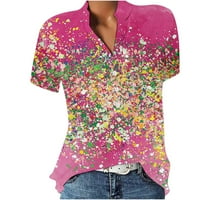 Блуза с къси ръкав Небрежна солидна мода Henley Tops за жени розово 2xl