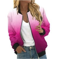 Небрежен темперамент на женския темперамент модна стойка с джобно яке с цип отпечатано ежедневно палто, горещо розово l