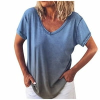 Блуза Bazyrey за жени дамски ежедневни V-образни ок о-образни цветни цветове тениска с къси ръкави блуза плюс размер син л l