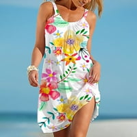 Рокли за жени плюс размер женски ежедневна слънчева рокля екипаж на шията без ръкави флорални къси плажни годни и пларнически