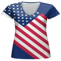 Тениска от капреза за жени американски флаг тениска тениска v врата летни върхове свободни пуловер с къс ръкав туника блуза стил