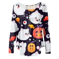 Feternal Women's Fashion Casual Long Dongleve Halloween Buttons Print Round-Dect Pullover Top Blouse