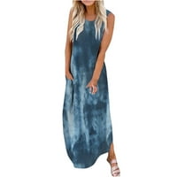 Puntoco плюс размери разчистване жени свободни летни отпечатани танкови рокля плаж слънчев слънчев рокля без ръкави рокли сини