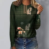 Prime Day Deals Днес Yourumao Дамски блузи облечени ежедневни дами дълъг ръкав кръгли шия блузи модерни графични тениски есен зима мода свободен пуловер