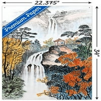 Китайски пейзаж с водопади Стенски плакат с бутални щифтове, 22.375 34