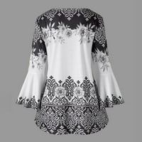 zhizaihu мода с дълъг ръкав флорален печат блуза дамски елегантен екипаж на шията ежедневна блуза черно s