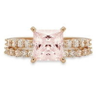 2. CT Princess Cut Pink симулиран диамантен скъпоценен камък Истински 14k Жълто злато Персонализирано лазерно гравиране вечна