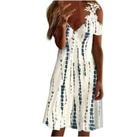 Дамски рокли Просвещение на глезена Дължина с късо ръкав мода A-Line Printed V-Neck Summer Dress White S