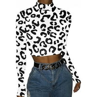 Върхове за женска културна костенурка моден печат с дълъг ръкав ежедневен небрежен кратък пуловер база ризи блуза върхове