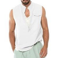 Wefuesd мъжки ризи мъжки пролет лято памучно бельо чист цвят ежедневни бутони без ръкави ризи върхове блуза мъже риза бял xl