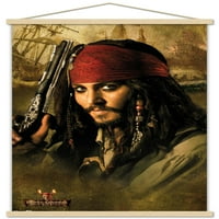 Карибските пирати на Дисни: гърдите на мъртвеца - Стенски плакат на Джони Деп с дървена магнитна рамка, 22.375 34