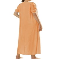 Sanviglor жени Макси рокли с къс ръкав заспиване квадратна врата Дълга рокля ежедневно облекло за нощни дрехи домашен суровс оранжев XL