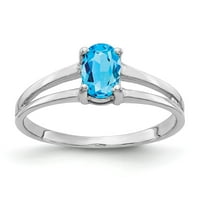 Солидно 14k бяло злато 6x овално синьо годежен пръстен с размер 9