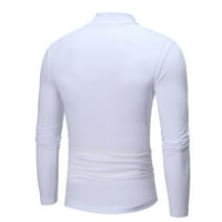 Мъжки ризи Aayomet Дълги слеещи зимни топли ниски якички Модни термични бельо мъже Основна обикновена тениска Блуза Пуловер дълги мъжки тениски, бяло L