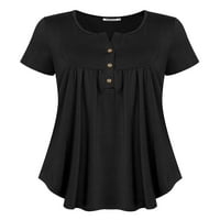 Чама в Деколте Хенли ризи за жени с къс ръкав нагънат туника върхове причинно бутон нагоре блуза