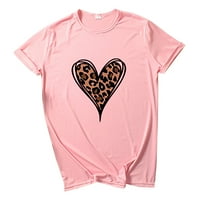 Uublik Valentines дрехи Нова мода за жени Топ къс ръкав Небрежна любов Леопард Отпечатана тениска
