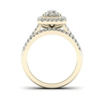 1к ТДВ диамант 14к жълто злато клъстер ореол сватбен пръстен комплект