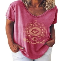 Жени печат с къс ръкав v Врат блузна тениска Небрежни върхове Лято плюс размер