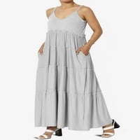 Женски непринуден лятен ръчен ръбов V-образно деколте Cami Sun Long Maxi Dress W Pocket