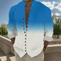 Мъжки ризи празнични морски свободно време свободно бутон стойка яка отпечатани тениски с дълъг ръкав за човек за човек