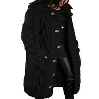 Бутон за трикотажни дрехи надолу по изстрелване жени обикновен палто лапета яка зима топло дълъг ръкав хлабав яке