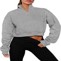 Singreal Women Fall Fashion Sweatshirt Небрежен цип с дълъг ръкав Изрязани върхове Блузна риза активно облекло