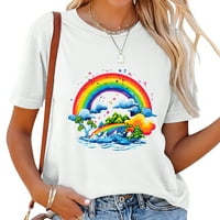 Rainbow Fashion Женска графична тениска, късо ръкав лятен тийсинг любител на дъгата подаръци