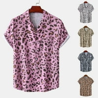 Мъжки късо ръкав леопардов отпечатани върхове на ризата небрежни робилни парти клуб блуза блуза
