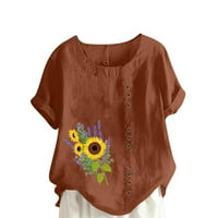 Стилна блуза женски върхове ежедневни флорални памучни тениски тениски плюс размер свободен год с декорация на бутони
