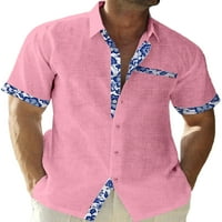 Niuer Men Топс къси ръкави летни ризи ревера врат тениска редовно прилепване на блуза бутон надолу тий розов xl