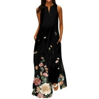 Нова пролетна и лятна мода на Fornten Formy Classic Clasc Color Color Printing Luffelecs Long Dress Maxi рокля за жени
