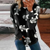 Ризи с дълъг ръкав за жени Хелоуин печат графични тийнейджъри блузи ежедневни плюс размер основни върхове пуловер
