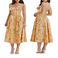 Жени бохо флорални макси рокли спагети каишка квадратна шия на линия линия с дълга корсет рокля лятна рокля от патронкоре