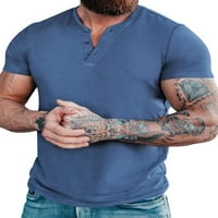 Niuer мъже летни върхове с къс ръкав Хенли ризи v Вратна мускулна тениска Небрежна блуза Плътна цвят Основен тройник светло сиво