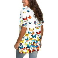 Дамски блузи с v-образна флорална блуза ежедневни жени плюс летни ризи с къс ръкав върхове многоцветни m