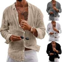Мъжки ежедневни памучни бельо риза с дълъг ръкав с разхлабени блузи с ризи върхове сиво xxxl
