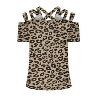 Дамски флорални леопардови върхове Криса кръст блуза v шия къса ръкав разпускане на риза Продаване Специални секси летни тийнейдж