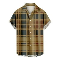 Мъжки ризи Просвет плюс размер на ежедневни копчета Печат с джобна тур -блуза с къс ръкав