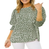 Дами от бомтоу дами шифонни върхове флорални отпечатани тениски ръкав туника блуза ежедневна тениска празничен тройник зелено