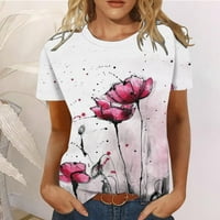 Дамски блузи жени модни ежедневни къси ръкав o Вратно печат цвят контраст тениска върхове бяло s