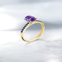 Gem Stone King 0. Ct Purple Amethyst Blue създаде сапфир 10K жълто златен пръстен с бяло злато